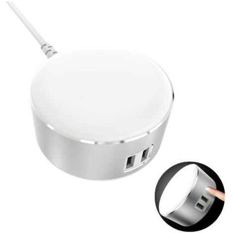Trade Shop - Lámpara Led Táctil Con Cargador De Viaje De 2 Puertos Usb Para Ios Y Android -