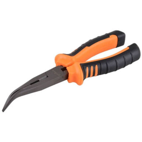 Trade Shop - Lange, gebogene Spitzzange aus Stahl, 8 Zoll, gerändelte, lange, gebogene Spitzzange 91512 -