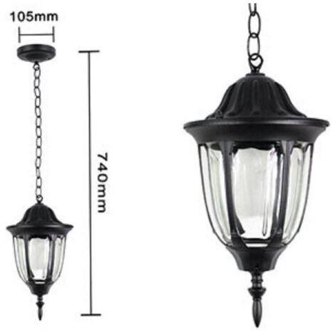 TRADE SHOP - Lanterna Sospesa Da Soffitto Lampada Giardino Retrò Per Esterno Con Catena - Nero