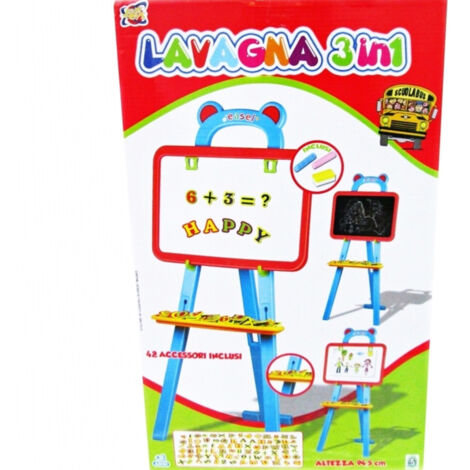 Trade Shop - Lavagna 3in1 42pz Cavalletto 94,5cm Gessetti Lettere Numeri Bambini Educativa -
