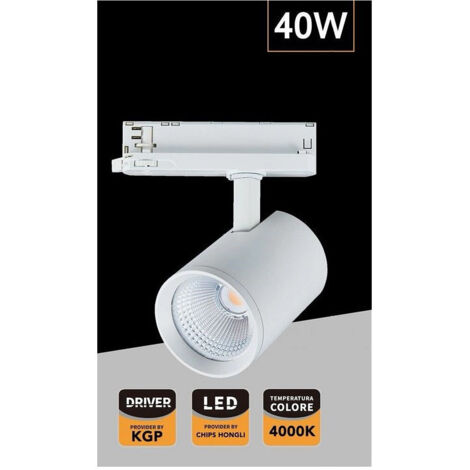Trade Shop - LED FARETTO 40 W PER BINARIA TRACK TRIFARO LUCE NATURALE 4000K IP20 PT4-40 W -      Weiß