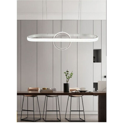 Trade Shop - LED-Hängeleuchter Design Circle Oval Weiß Modern Pendelleuchte 54W LP-30B -
