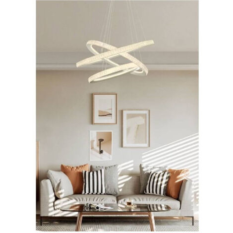 Trade Shop - LED Kronleuchter 132 W Weiß 3 Ringe mit Kristallen Licht 6500K 3000K 4000K LP-33B -