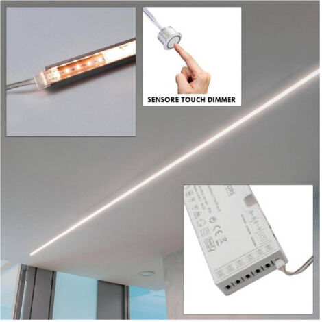 Trade Shop - LED-Leisten-Set, 12 W, Profil, Stromversorgung 24 W, 12 V, Licht 4000 K, dimmbar, Touch-Sensor -