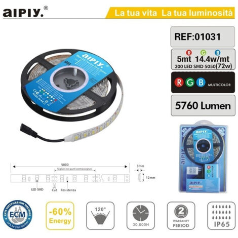 Trade Shop - LED-Streifen SMD5050 5MT 300LED RGB AIPIY 14,4W/MT 5760LUMEN IP65 -