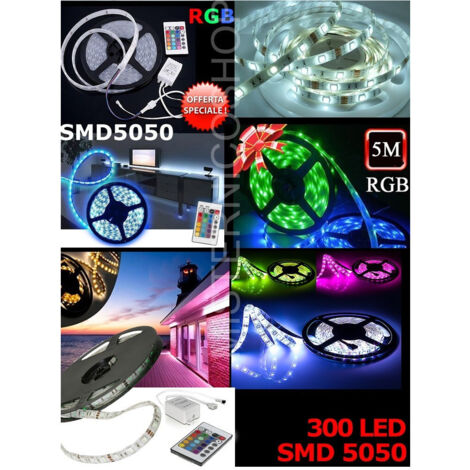 Trade Shop - Led Tira Rgb 5m Smd505050 Impermeable With Alimenter And Telecoming -