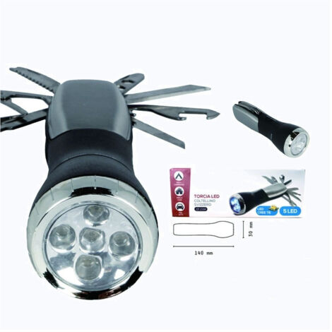 Trade Shop - LED TORCIA CREE T6 5 LED RECARICABI MIT COLTELLINO SVIZZERO DT-2104 -