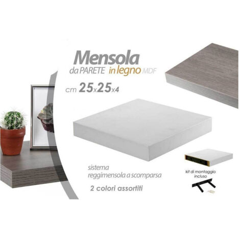 Trade Shop - LEGNO MDF MENSOLA MIT KIT MONTAGAGE 25X25X4 CM 2 COLOURS ASS 704710 -