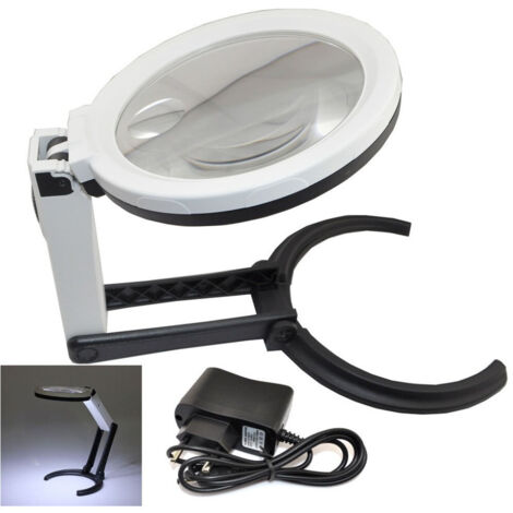 TRADE SHOP - Lente Di Ingrandimento Da Tavolo Lampada Con 10 Led Portatile 120 Mm A 28mm -