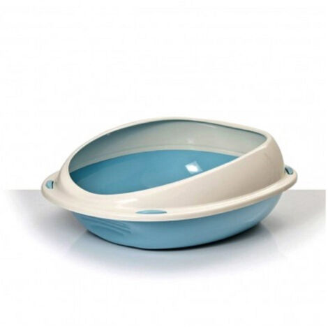 TRADE SHOP - Lettiera Scoperta Per Gatti Gatto Shuttle Con Bordi Rialzati Salva Sporco 57 Cm - Celeste