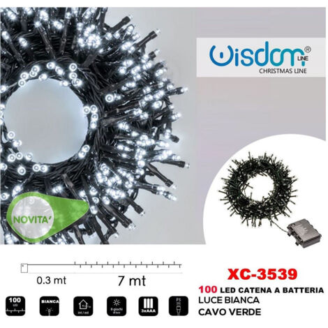 Trade Shop - LEUCHTE CATENE 100LED LUCCIOL MIT GREEN CABLE BATTERY WHITE LUCE IP44 XC-3539 -