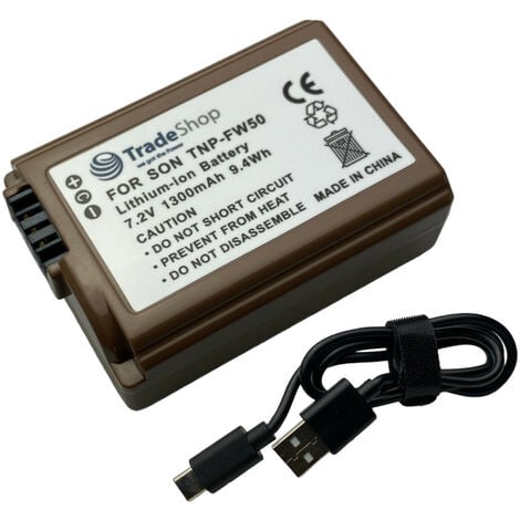 Trade-Shop Li-Ion Akku 7,2V 1300mAh Ersatz Batterie für viele Sony Digitalkameras Camcorder ersetzt NP-FW50 / mit Typ-C Anschluss, NTC, V1