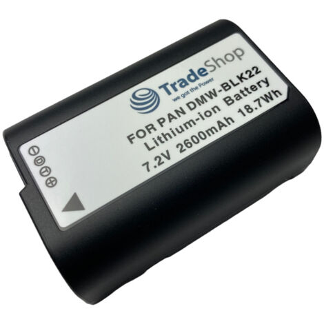 Trade-Shop Li-Ion Akku 7,2V / 2600mAh kompatibel mit Panasonic Lumix DC-G9 II DC-GH6 Ersatz für DMW-BLK22GK