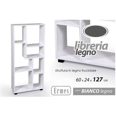 TRADE SHOP - Libreria H127x60x24 Cm Ripiani In Legno Bianco Striato Mobile Scaffale 750892 -