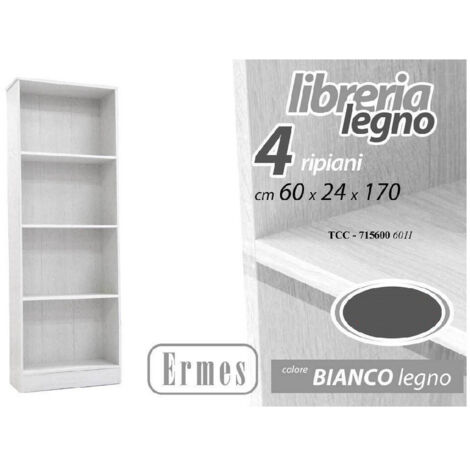 TRADE SHOP - Libreria Moderna Scaffale 4 Ripiani 170x60x24cm Mobile Ermes Legno Bianco 715600 -