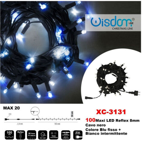 Trade Shop - LICHTERKETTE 100 LED-LEUCHTEN GLÜHWÜRMCHEN FEST BLAU + BLINKEND WEISS XC-3131 -