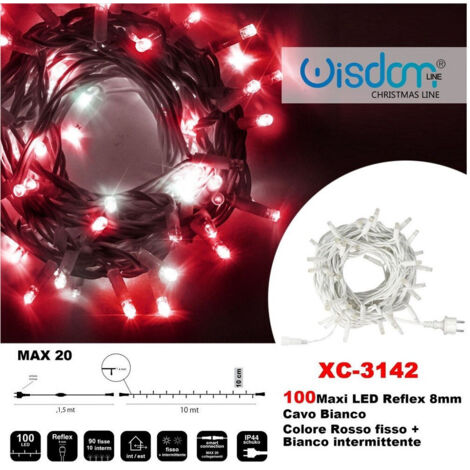 Trade Shop - LICHTERKETTE 100 LED-LEUCHTEN GLÜHWÜRMCHEN ROT FEST + WEISS BLINKEND XC-3142 -