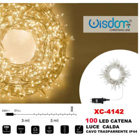 Trade Shop - LICHTERKETTE 100 LED-LEUCHTEN GLÜHWÜRMCHEN WARMES LICHT TRANSPARENTES KABEL IP44 XC-4142 -
