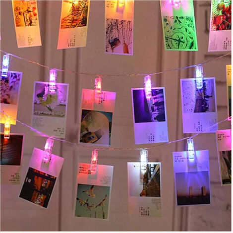 Trade Shop - LICHTERKETTE 16 LED CLIPS GARLAND STRING CLIP HANGING FOTO MULTICOLOR -