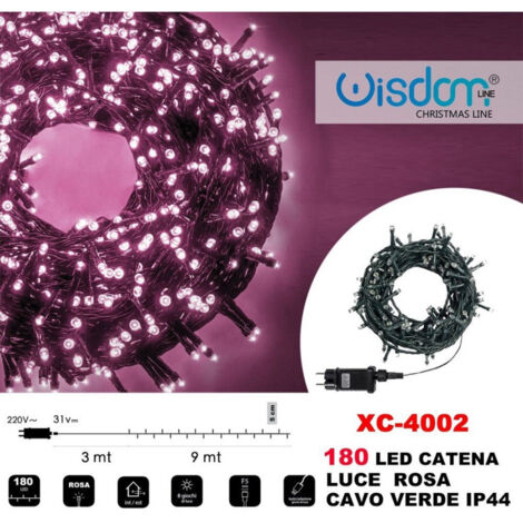 Trade Shop - LICHTERKETTE 180 LED GLÜHWÜRMCHEN LICHT ROSA KABEL GRÜN IP44 XC-4002 -