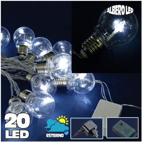 Trade Shop - LICHTERKETTE 20 GLÜHBIRNENFORM TRANSPARENTE LED-GLÜHBIRNE KALTWEISS BAUM -