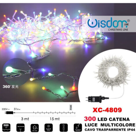 Trade Shop - LICHTERKETTE 300 LED GLÜHWÜRMCHEN LICHT MEHRFARBIG TRANSPARENTES KABEL XC-4809 -