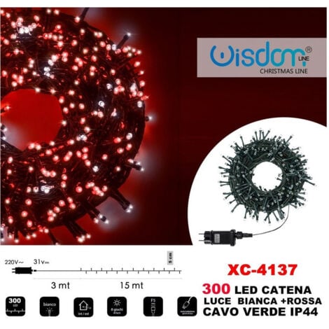 Trade Shop - LICHTERKETTE 300 LED LICHTER GLÜHWÜRMCHEN WEISS + ROTES LICHT GRÜNES KABEL IP44 XC-4137 -