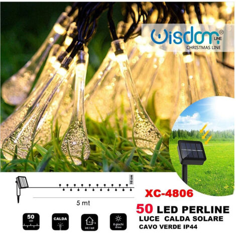 Trade Shop - LICHTERKETTE 50 LED LICHTROPFEN SOLARBETRIEBEN IP44 WARMES LICHT XC-4806 -