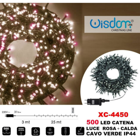 Trade Shop - LICHTERKETTE 500 LED GLÜHWÜRMCHEN LICHT ROSA + WARMES GRÜN KABEL IP44 XC-4450 -