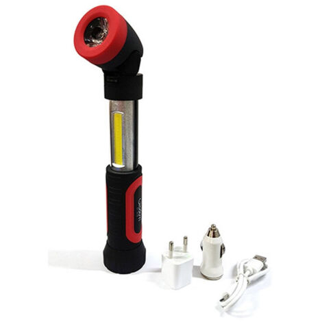 Trade Shop - Linterna Led Doble Luz Recargable Por Usb Con Base Magnética Para Trabajo Dt-2018 -