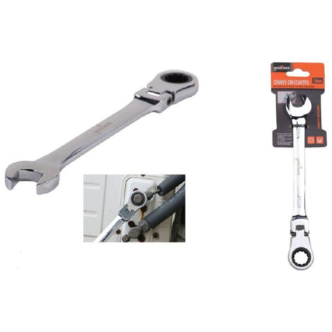 Trade Shop - Llave Combinada Con Carraca 16mm Cabeza Plegable Cromo Vanadio Herramienta 91737 -