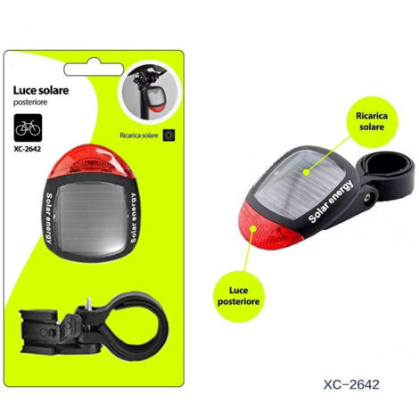 TRADE SHOP - Luce Fanale Faro Posteriore Per Bici Ricarica Ad Energia Solare Supporto Xc-2642 -