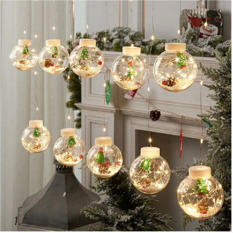 TRADE SHOP - Luci Di Natale 10 Sfere Babbo Natale Tenda Natalizia Luminosa Luce Bianca Fredda -