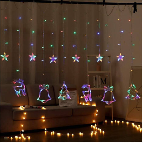 TRADE SHOP - Luci Tende Led 12 Lampade Campane Alberi Natale Decorazioni A Corrente Multicolore -