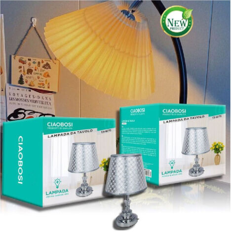 TRADE SHOP - Lume Lampada Abat Jour Da Tavolo Comodino Comò Arredo Camera Casa Luce Tx-9773 -