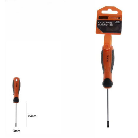 Trade Shop - MAGNETISCHER SCHRAUBENDREHER KREUZSPITZE 3X75MM ERGONOMISCHER GRIFF 07436 -