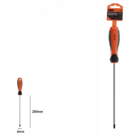 Trade Shop - MAGNETISCHER SCHRAUBENDREHER KREUZSPITZE 6X200MM ERGONOMISCHER GRIFF 07445 -