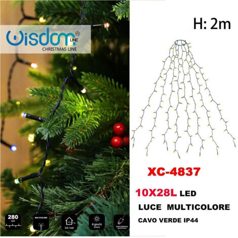 TRADE SHOP - Mantello Catena Luminosa 280 Led 10x28 Luci Luce Multicolore Cavo Verde Xc-4837 -