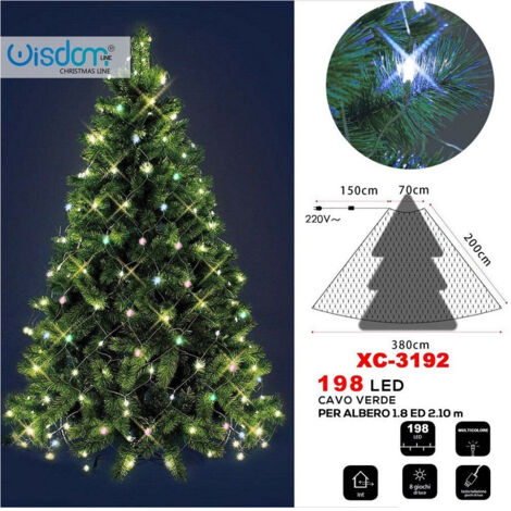 Trade Shop - Mantello Luminoso 198led Albero Di Natale 1.8 / 2.10 Mt Luce Multicolore Xc-3192 -