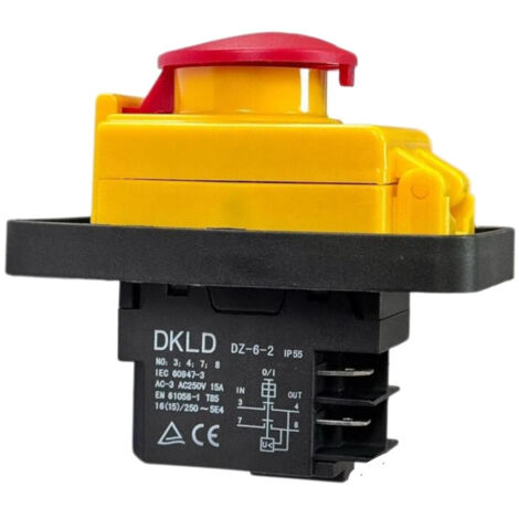 Trade-Shop Maschinen-Hauptschalter Magnetschalter switch DKLD DZ-6-2 15A 250V IP55 / 4 Pins, Kappe, Flachdichtung, PVC-Abdeckung, 5E4 Betriebszyklen