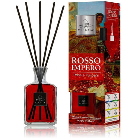 Trade Shop - Maxi Diffusore Ambiente Bastoncini Fragranza Rosso Impero Rose E Tulipani 250 Ml -
