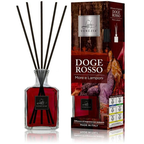 Trade Shop - Maxi Diffusore Ambiente Con Bastoncini Fragranza Doge Rosso More E Lamponi 250ml -