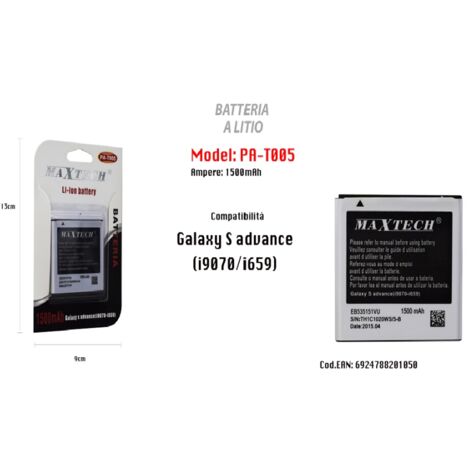 Trade Shop - Maxtech Pa-t005 Batería Li-ion 1500mah Compatible Samsung Galaxy S Advance -