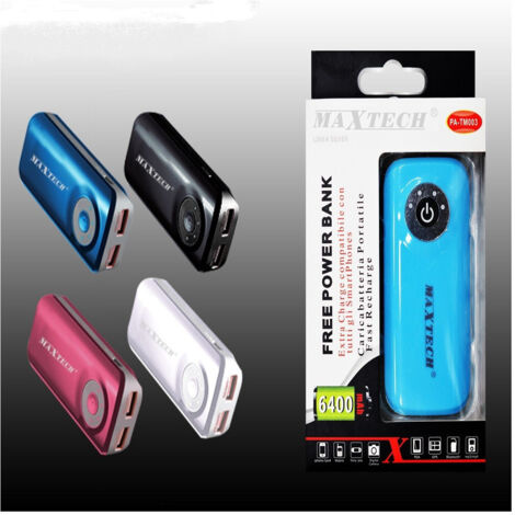 TRADE SHOP - Maxtech Power Bank Batteria 6400mah Ricarica Portatile Smartphone Usb Pa-tm003 -