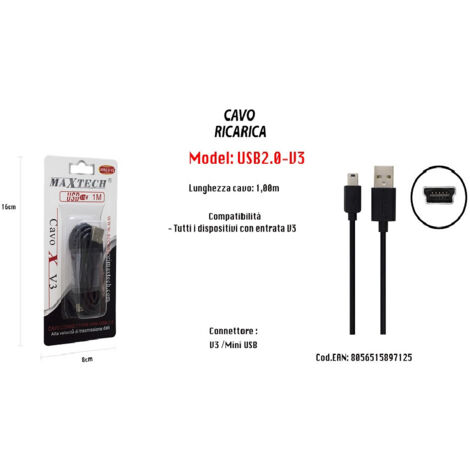 Trade Shop - MAXTECH USB2.0-V3 1MT USB-LADEKABEL MIT EINGANG V3 -