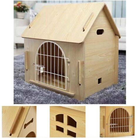 Trade Shop - MDF-HOLZZWINGER FÜR KLEINE BIS MITTELGROSSE HUNDE IN HAUSFORM 51X40X52CM -