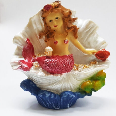 Trade Shop - Meerjungfrau Muschel Perle Rocky 11 x 5 x 11,5 cm Aquarium Ornament Stein Dekor -