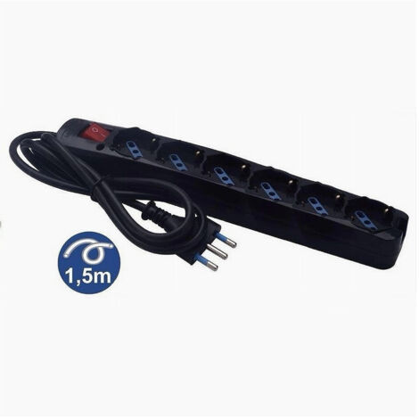 Trade Shop - Mehrfachsteckdose, 6 Universalsteckdosen, Schuko-Bipasso-Stecker, 16 A, 1,5 m Kabel, schwarz, 80098N -
