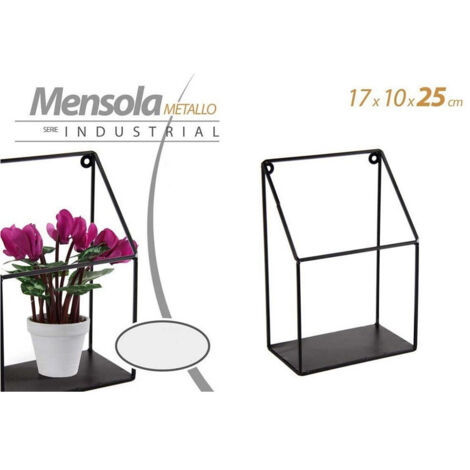 TRADE SHOP - Mensola Bacheca Parete Metallo Nero Industrial Classic Moderno 17x10x25cm 822254 -