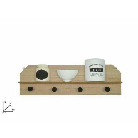 Trade Shop - MENSOLA IN LEGNO DA PARETE RIPIANO MIT 4 ENDEN DECORATION CASA 12X40X4 CM -